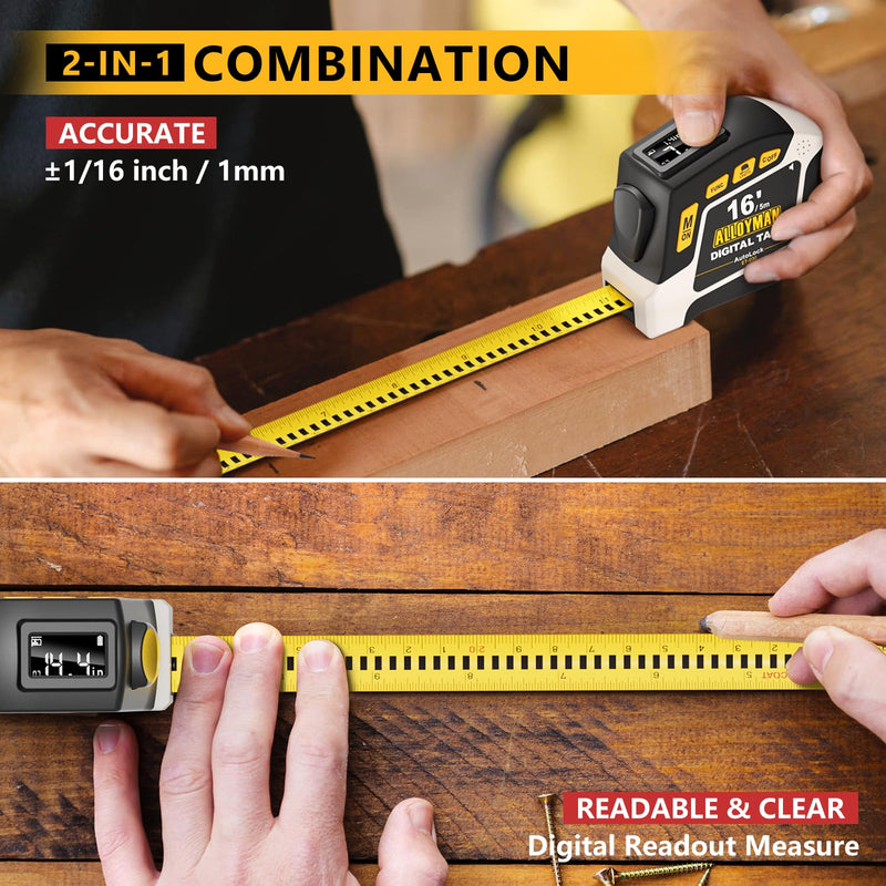 [Australia - AusPower] - Alloyman 2-in-1 Digital Tape Measure, 16Ft Measuring Tape, 50 Groups Historical Memory, 6 Units Switch, 4 Measuring Modes, Auto Lock with Movable Magnetic Hook, Waterproof & Drop Proof, App Sync 