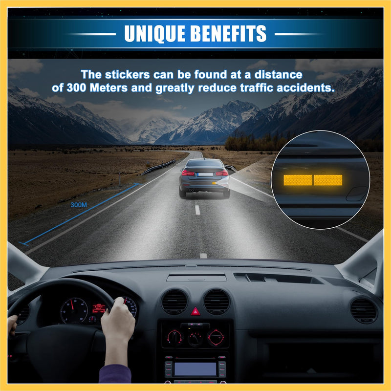 20 Pcs Reflective Stickers, 3.11"x1.18" Rectangle Shape Safety Tape Reflector Universal for Cars Trucks Trailers Waterproof PET Yellow Auto Replacement Parts
