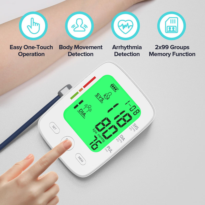 [Australia - AusPower] - Blood Pressure Monitor for Home Use, Automatic Upper Arm Blood Pressure Machine with Large LCD Display, Adjustable Cuff (9 to 17 inches), 2 x 99 Memory Sets, Easy to use/Travel 