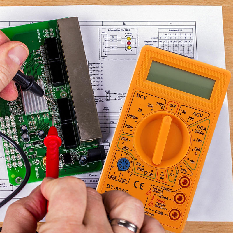 [Australia - AusPower] - TEHAUX TD 830D Voltage Tester - Digital Multimeter with Buzzer - Small Portable LCD Display for AC/DC Voltage, Current, Resistance Testing - Electrician Tool Yellow 