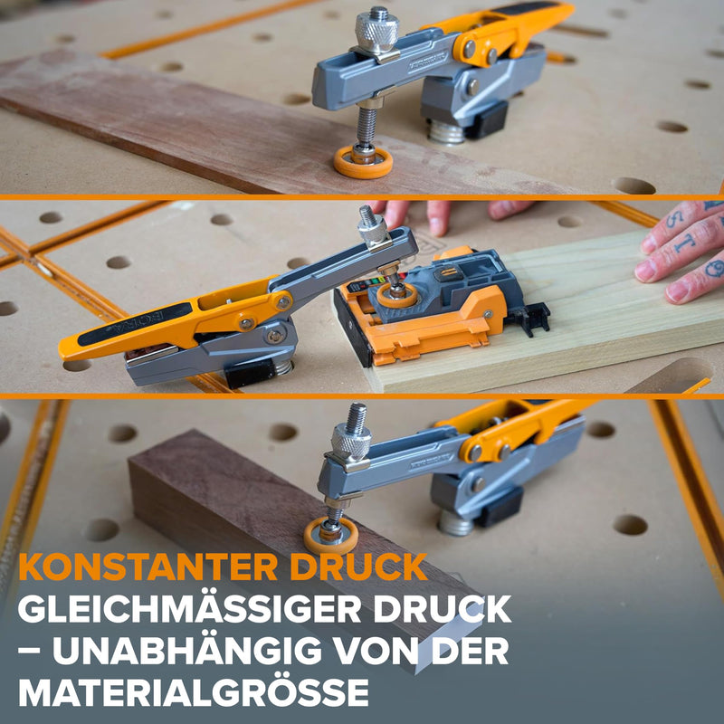 BORA Auto-Adjust Workbench Clamp | Horizontal MFT Clamp with 191mm Spiral Aluminium Dog Peg - 360° Swivel Base, 140mm Clamping Height, up to 181kg Clamping Force - For 19mm & 3/4" Dog-Hole Perforated Plates