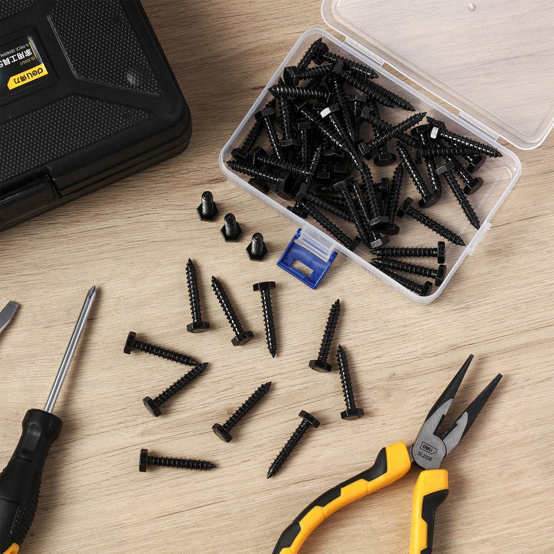 [Australia - AusPower] - Blulu 60 Pcs 304 Hex Head Lag Screws Stainless Steel Lag Bolts for Wood Plain Finish Hexagon Head Wood Screws(Black, 1/4'' x 1-1/2'') 1/4'' x 1-1/2'' Black 