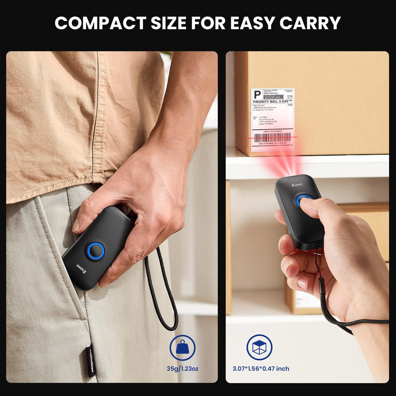 Eyoyo 1D Mini Bluetooth Barcode Scanner, 3-in-1 USB Wired & Bluetooth & 2.4G Wireless Barcode Reader Portable Bar Code Scanning Work with Tablets or Computers, Windows, Android, iOS