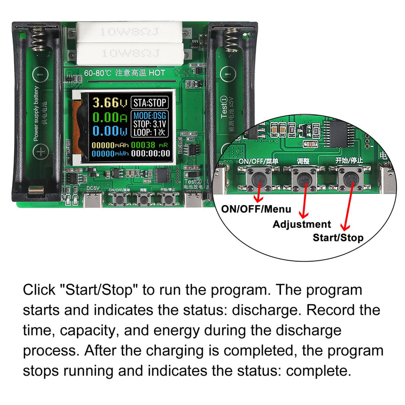 [Australia - AusPower] - 1Pcs Type-C 18650 Battery Capacity Tester Lithium Battery Internal Resistance Digital Display Detector 1-Channel Automatic Charge Discharge Module for Flat Ends 18650 Batteries 