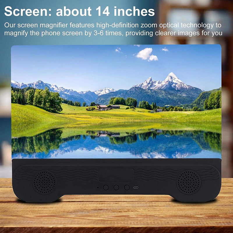 [Australia - AusPower] - 14'' Screen Magnifier with Bluetooth Speakers for Cell Phone,3D Magnifying Projector Screen Enlarger for Movies Videos Games Foldable Stand Holder with HD Screen Amplifier Supports All Smartphones 