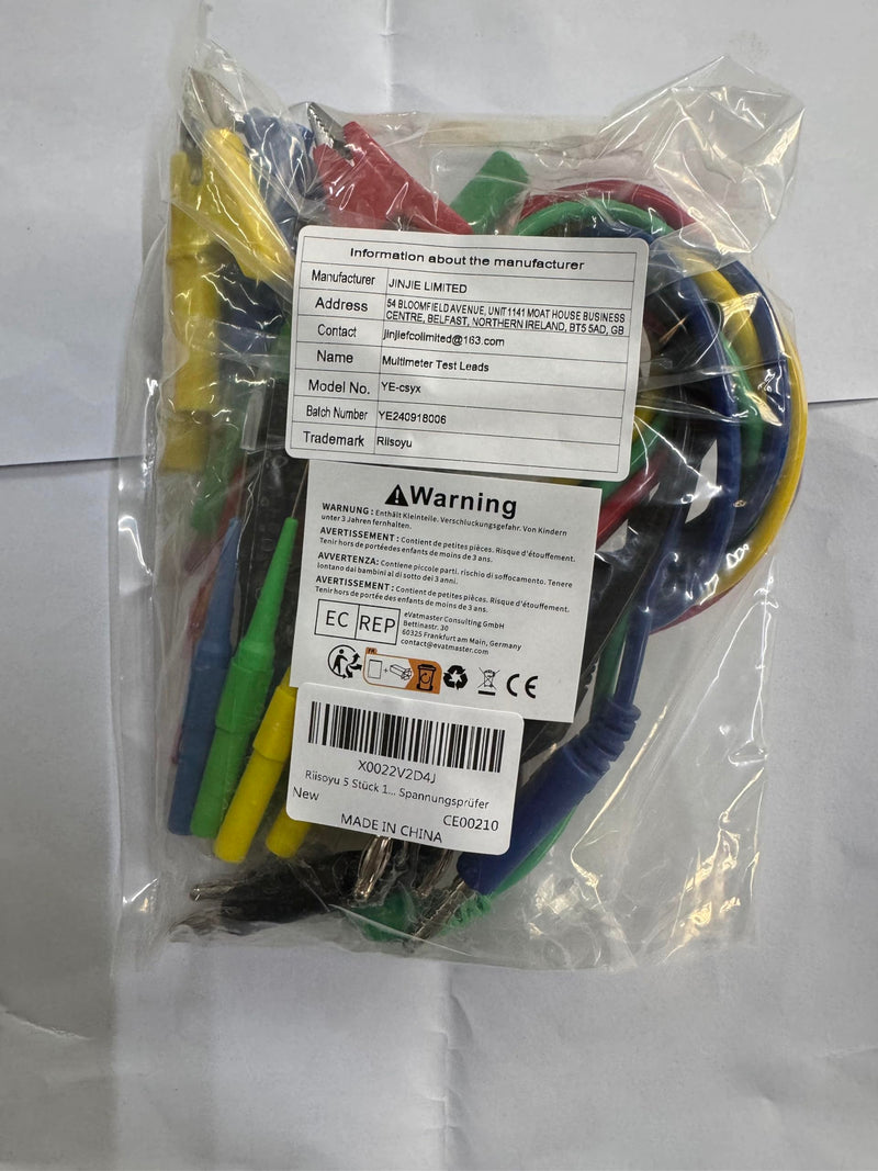 [Australia - AusPower] - Riisoyu Pack of 5 1 m Multimeter Test Leads, 4 mm, 5 Colours, Insulated Banana Plugs, 10 Pieces, Crocodile Clips and Test Probes, Multimeter Measuring Cable, Cable for Current Meters, Multimeters, 