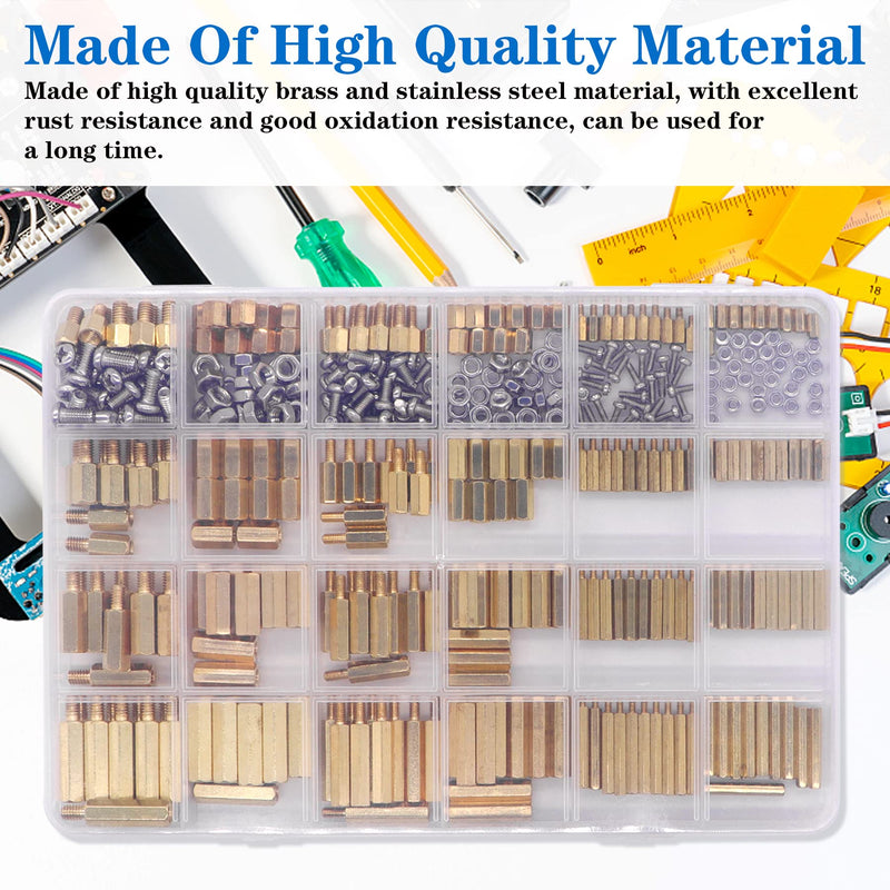 420Pcs M2 M3 M4 Motherboard Standoffs&Screws&Nuts Kit, Hex Male-Female Brass Spacer Standoffs, Laptop Screws for DIY Computer Build, Electronic Projects, Raspberry Pi, Circuit Board etc.