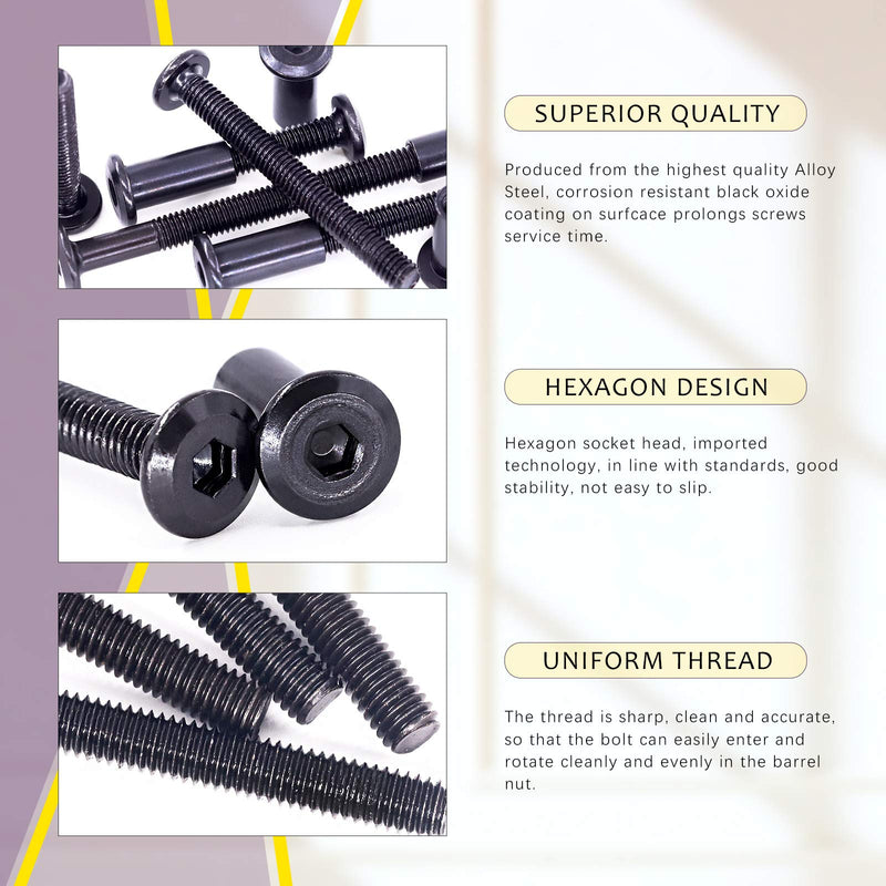 [Australia - AusPower] - Swpeet 263Pcs Inserts Bolt and Barrel Nuts Kit, Include 122 Carbon Steel Screw in Nut 141Pcs 14 Sizes Black Socket Cap Bolts 