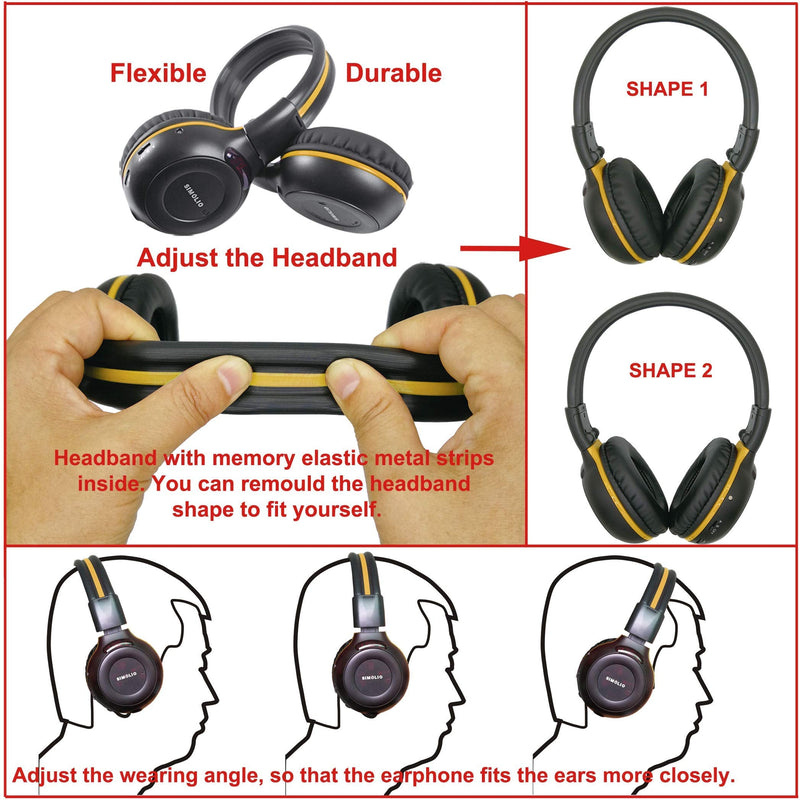 [Australia - AusPower] - SIMOLIO IR Headphones for Car DVD for uConnect VES, Honda Odyssey, Dodge Grand Caravan, Chrysler Town Country, Jeep, 2 Channel Universal Folding Infrared Headphone w/AUX Cord & Carrying Case, 2 Pack 