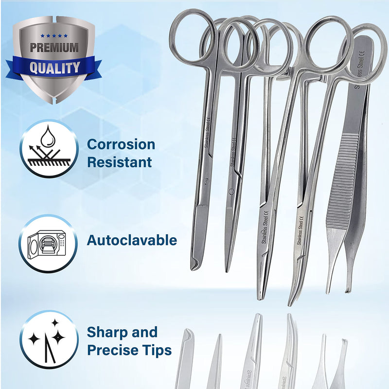 [Australia - AusPower] - Premium A2ZSCILAB 5 Pieces Veterinary Needle Holder Scissors Hemostat Forceps Tweezers Instruments (All in One) 