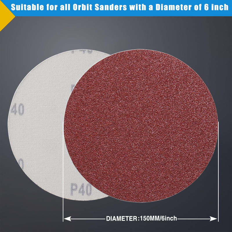 Stebruam Pack of 100 Sandpaper 150 mm Velcro Sanding Discs 40-1000 Grit | No Hole Sanding Disc, 6 Inch Sanding Discs Set for Car Wood Metal Paint Stone Glass and Furniture Mix grit
