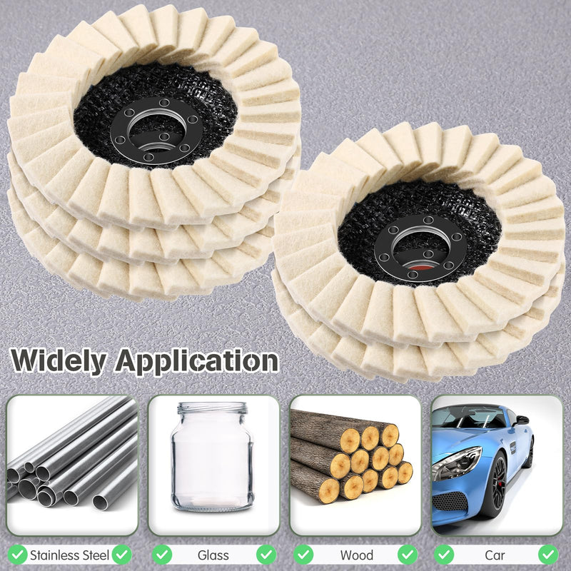[Australia - AusPower] - 8 Pcs Wool Polishing Wheel Disc and Polishing Compounds Set Includes 5 Pcs Thicken Arbor Buffing Wheel 3 Pcs Buffing Compound 4 1/2 x 7/8 Inch Felt Flap Disc for Angle Grinder, Multi Surface 