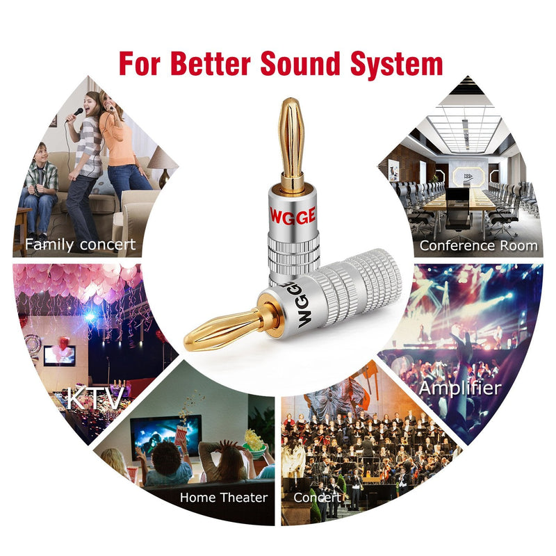 [Australia - AusPower] - WGGE WG-009 Banana Plugs Audio Jack Connector 6 Pairs / 12 pcs, 24k Gold Dual Screw Lock Speaker Connector for Speaker Wire, Wall Plate, Home Theater, Audio/Video Receiver and Sound Systems 6 Pairs (12 plugs) 