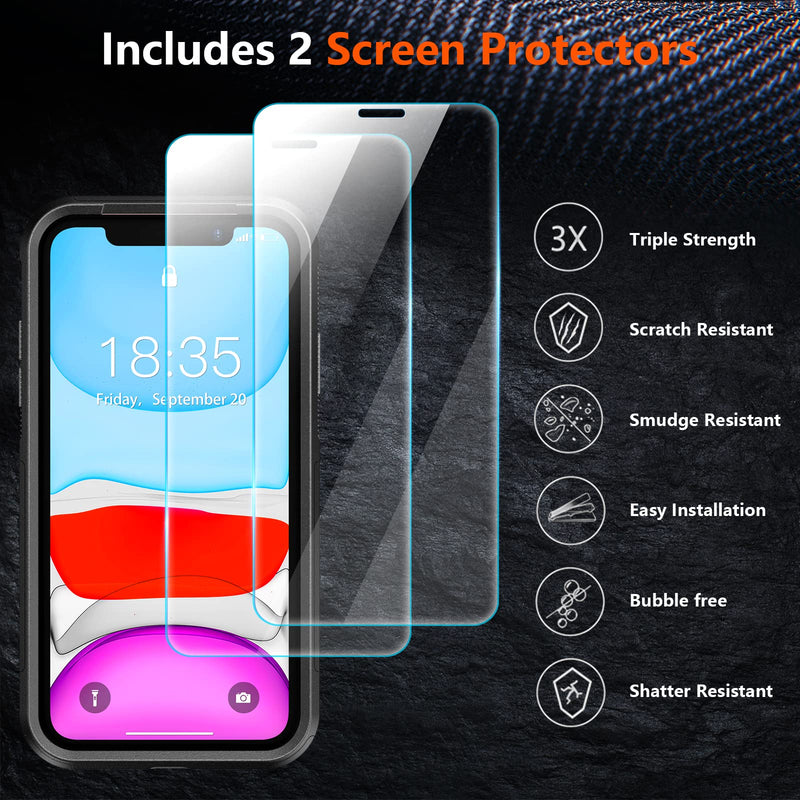 [Australia - AusPower] - SPIDERCASE Shockproof for iPhone 11 Case,[10 FT Military Grade Drop Protection],with 2 pcs[Tempered Glass Screen Protector+Camera Lens Protector] Heavy Duty Full-Body Protective Phone Case, Black 