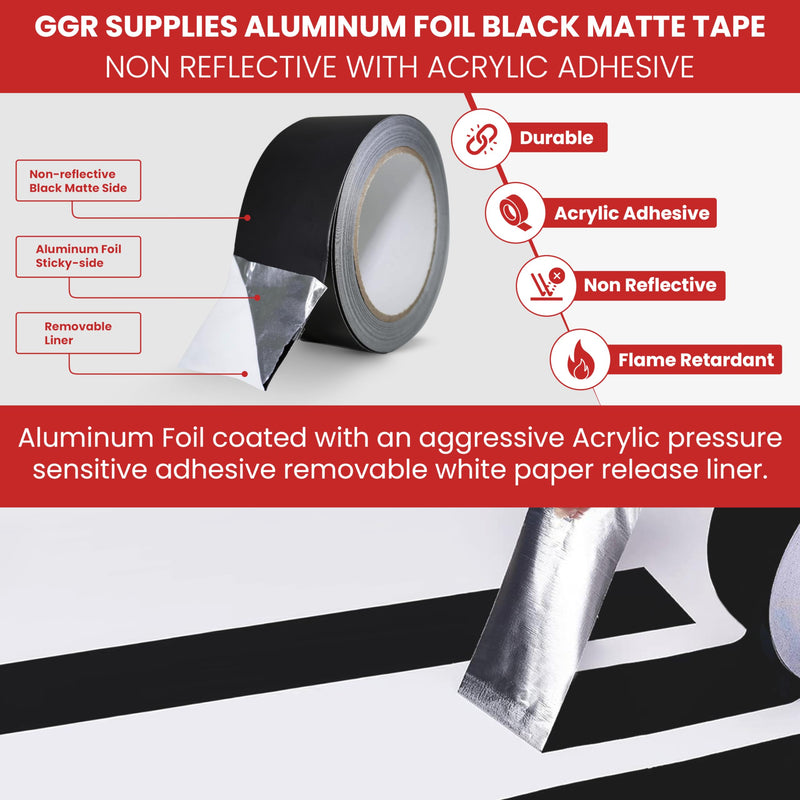 GGR Supplies T.R.U. AF-22A-B Aluminum Foil Black Matte Tape Non Reflective with Acrylic Adhesive. (2" X 27 Yards (25Mts) Pack of 1) 2" X 27 YD (25M) . Pack of 1
