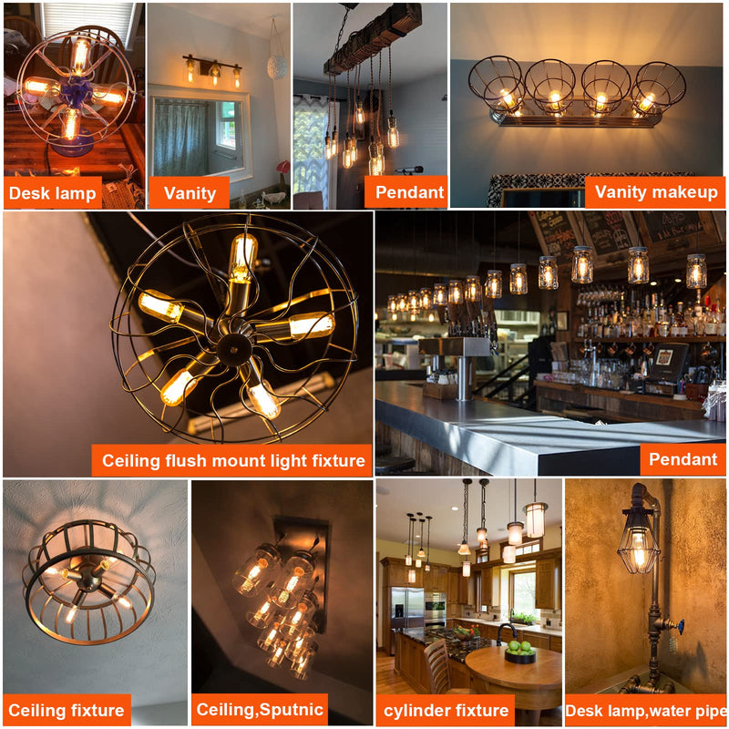 LiteHistory E26 LED Bulb 6W Equivalent E26 Bulb 60 watt Warm White 2200K Amber E26 Edison Bulb dimmable AC120V 400lm Tubular T14 T45 LED Bulb for Pendant, Sputnik,Vanity,Wall sconces Pack of 6 6w=60w 2200k Amber