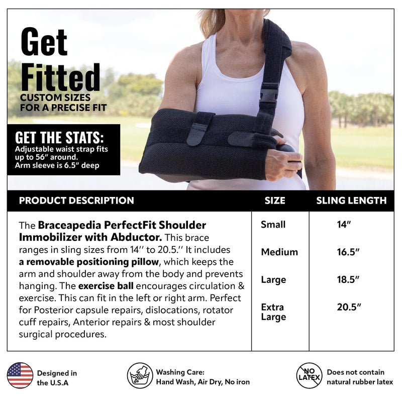 [Australia - AusPower] - PerfectFit Arm Sling Shoulder Immobilizer with Abductor, Medical Grade Support Brace, Rotator Cuff or Surgery Recovery Sling, Shoulder Brace for Men and Women, Large, Black 