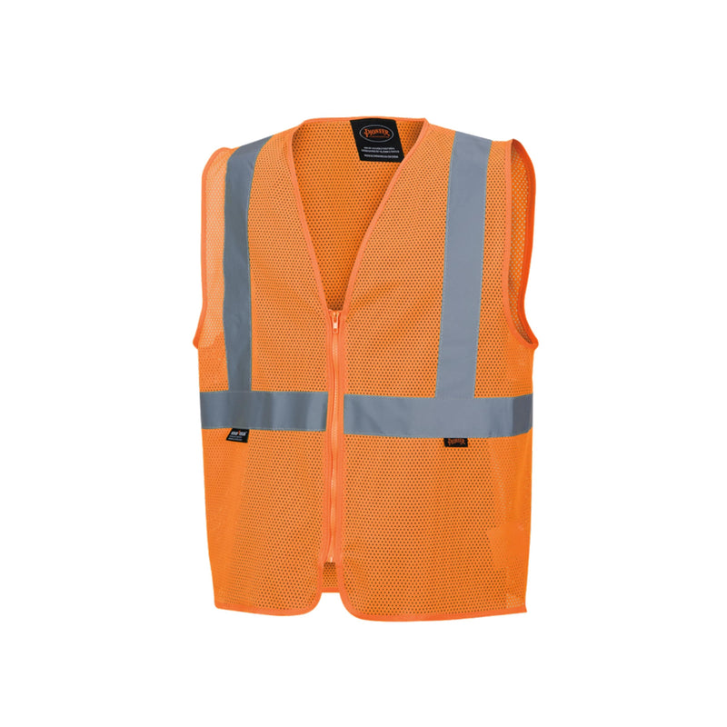 Pioneer Hi Vis Mesh Safety Vest - For Traffic & Public Workers - Cool & Lightweight - Class 2 - Reflective Tape - Orange