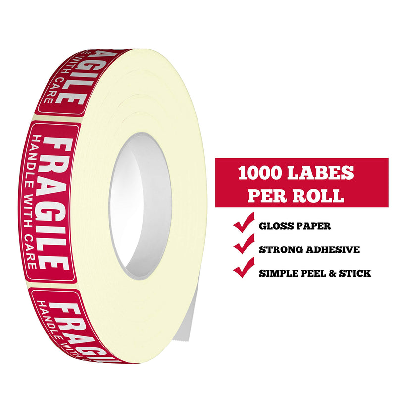 Performore Warning Fragile Stickers, 1 X 3 Fragile Handle with Care Stickers, Fragile Tape for Packing and Shipping, 1000 Labels Per Roll with Permanent Adhesive 1" X 3"