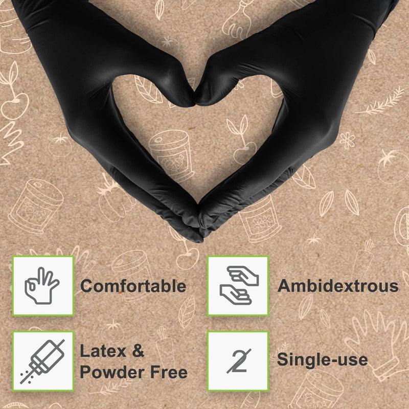 [Australia - AusPower] - FifthPulse [150 Count] Biodegradable Gloves - Black Nitrile Disposable Gloves - Medical Exam and Food Safe - Latex Free Medium 