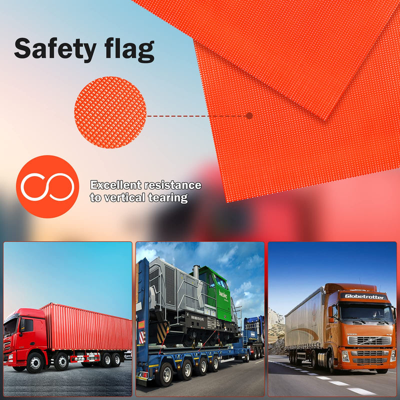 [Australia - AusPower] - Safety Flag Set - 6 Bright Orange Mesh Warning Flags, 18 x 18 Inch, Heavy Duty, Oversize with Vinyl Welt, Bungee Cord, and EZ Hook for Trailer and Pilot Cars 
