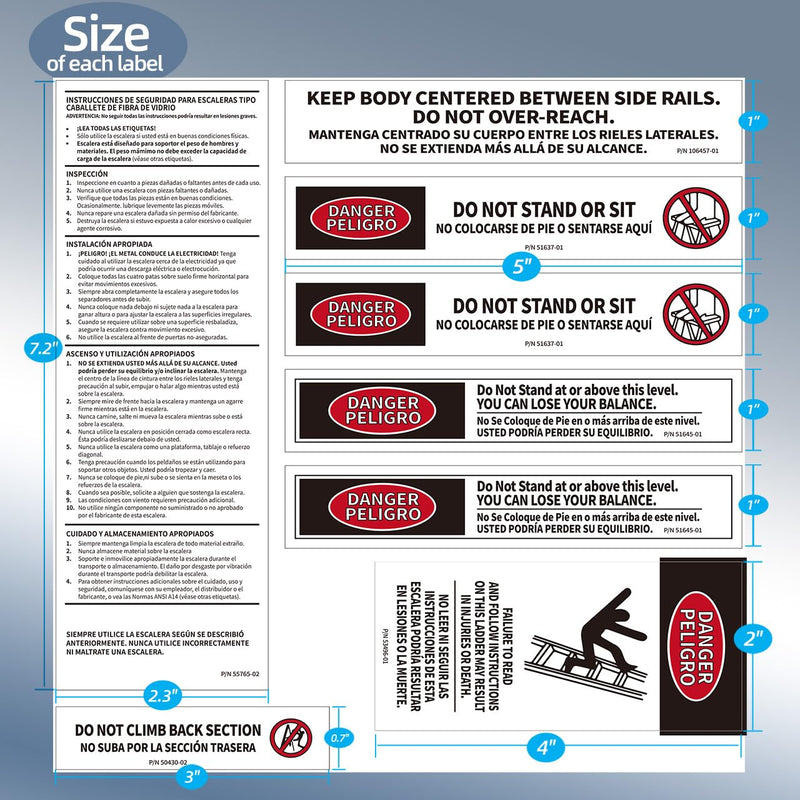 20 Set Fiberglass Step Ladder Label Kits Compatible with Werner Extension Ladder Safety Inspection Stickers Replacement Parts