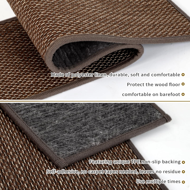 SMILOOL Stair Treads Non Slip for Wooden Steps Indoor 9" x 30" 4 Pack Extra Wide Stair Tread Carpet Stairs Runner, Step Pads with Reusable Adhesive for Dogs Kids Elders, Machine Washable, Brown 9 x 30 inch