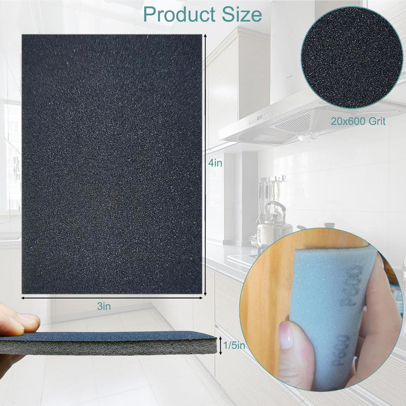 [Australia - AusPower] - 20 PCS 3 x 4 Inch 600 Grit Sanding Sponge, Ultra Fine Sanding Sponges Pads, Soft Foam Hand Sander Block Wet Dry Sandpaper for Model Drywall Metal Wood Furniture Polishing 