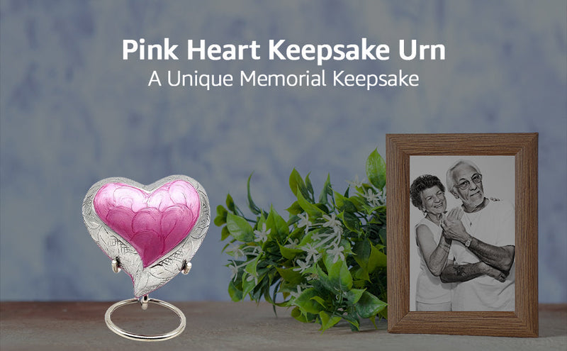 5MOONSUN5 Urns for Human Ashes - Empathetic Urn for Adult Male & Female - Pink Heart Memorial Keepsake Cremation Urn with Velvet Box & Display Stand - Metal