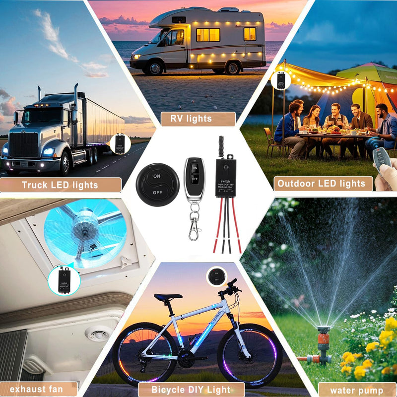 12 V Radio Switch, Wireless Light Switch, DC 5 V/12 V/24 V/48/10 A Mini Relay, Wireless Light Switch, Remote Control, 328 ft Long Distance, for Ceiling Lights, Lamps 5V-48V/10A mini Relais-328FT