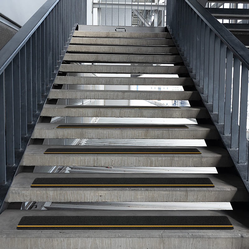 Anti Slip Tape (10-Pack) 4'' x 30'' Waterproof Non Skid Tape, Best Grip Non Slip Strips Treads High Traction Friction Abrasive Adhesive with Yellow Reflective Strips for Stairs Step Black,Yellow