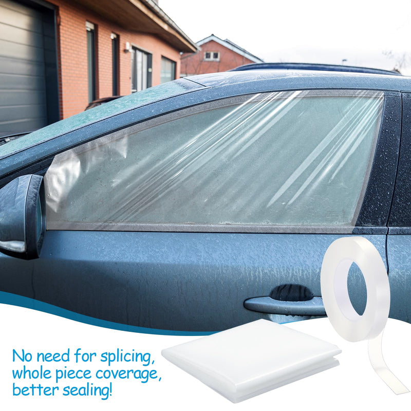 Pangda 31.5 x 47.24 inches Broken Window Cover with Nano Double-Sided Tape, Pre-Cut Transparent PVC Car Window Covering Film, Temporary Car Glass Fix Kit for Broken Glass Replacement Protection