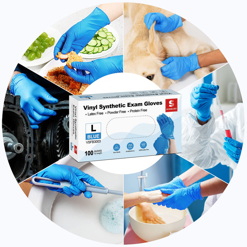 [Australia - AusPower] - Schneider Blue Vinyl Synthetic Exam Gloves, Medium, Box of 100, 4-mil, Powder-Free, Latex-Free, Non-Sterile, Disposable Gloves 100 Count (Box of 100) 