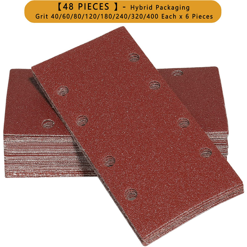 [Australia - AusPower] - STEBRUAM 48-Piece Sanding Sheet Set 93 x 185 mm Grit 40/60/80/120/180/240/320/400.8 Holes Various Accessories Materials for Orbital Sander 93 x 185 sheets of sandpaper grit mixed 