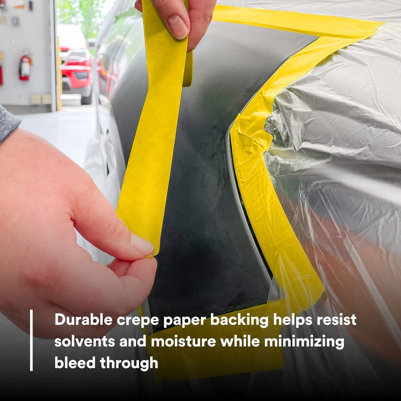 3M Automotive Refinish Masking Tape 388N, 06656, 48 mm x 55 m, Yellow, Crepe Backing, Moisture Resistant, Multi-Purpose, 1 Roll