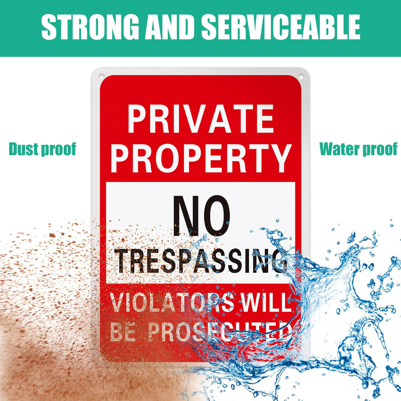 Yaocom 8 Pcs No Trespassing Signs Private Property Metal Rust Free Aluminum Sign Will Be Prosecuted Signs Easy to Mount Weather Resistant Waterproof Reflective Durable Ink(Red,10x14") 10x14" Red