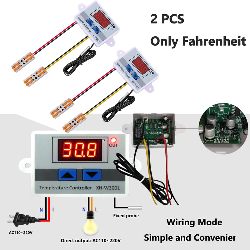 [Australia - AusPower] - VIGELA AC110~220V 1500W XH-W3001 ℉ Temperature Controller with Waterproof Probe and Quick Connector(2 Pieces) XH-W3001/℉ AC110~220V 