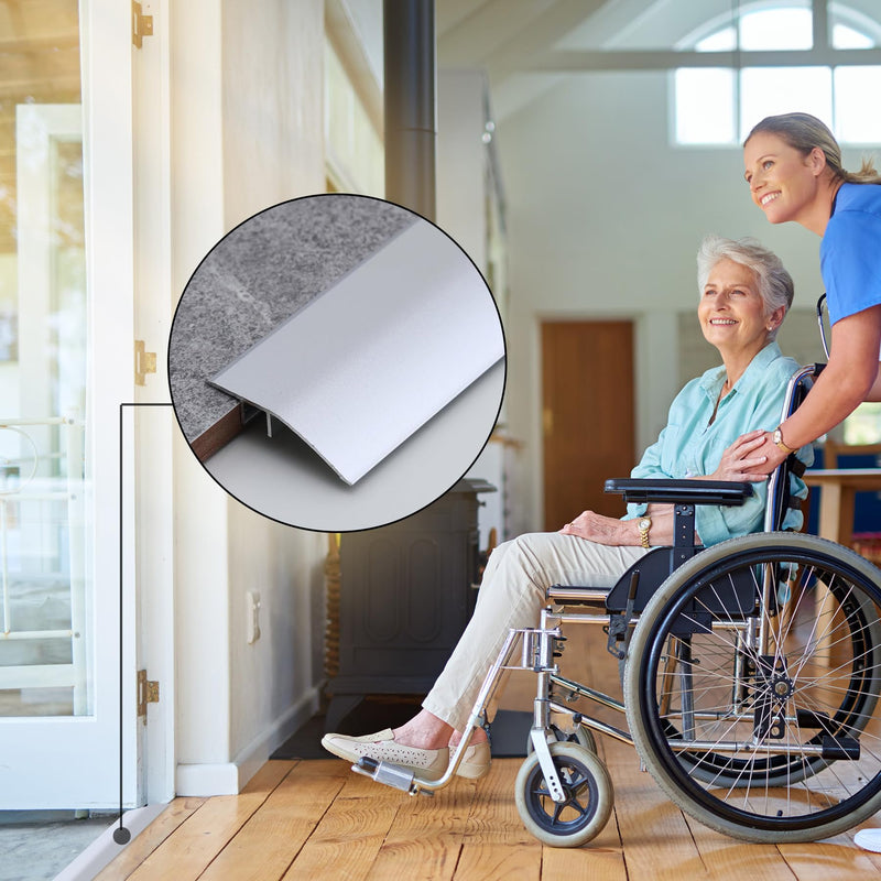 Gaahing Aluminum Floor Transition Threshold Strip, Bridge the Height Gap Between 0.2 to 0.5 inches for Doorway Ramp Tiles Laminate Planks (51.2in x 1.7in, Matte Silver) 51.2in x 1.7in, Matte Silver