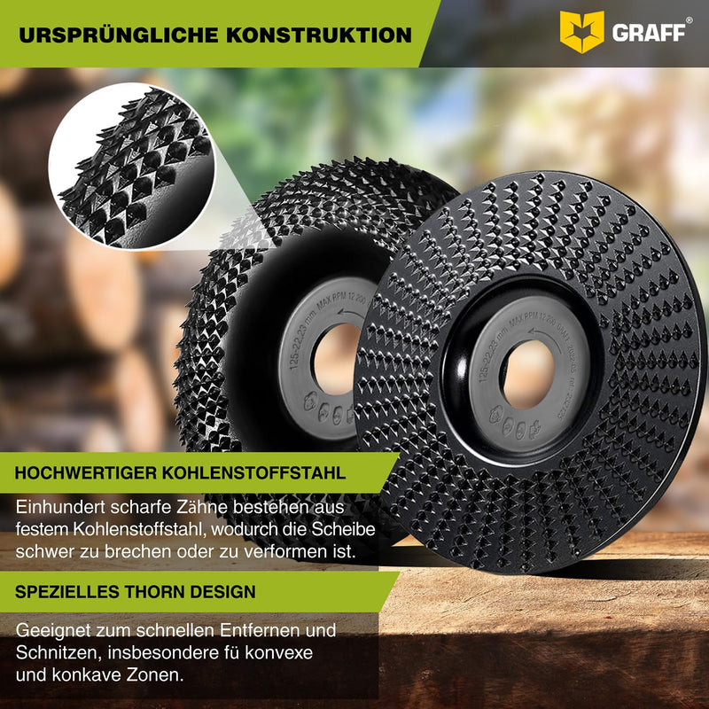 [Australia - AusPower] - GRAFF Premium Set Wood Cutter Rasp Disc 125 mm for Carving and Sanding Wood, Softwood, Hardwood - Wood Grinder for Angle Grinder & Flex - Sanding Disc for Woodworking Tools Diameter set 125 mm rasp disc 