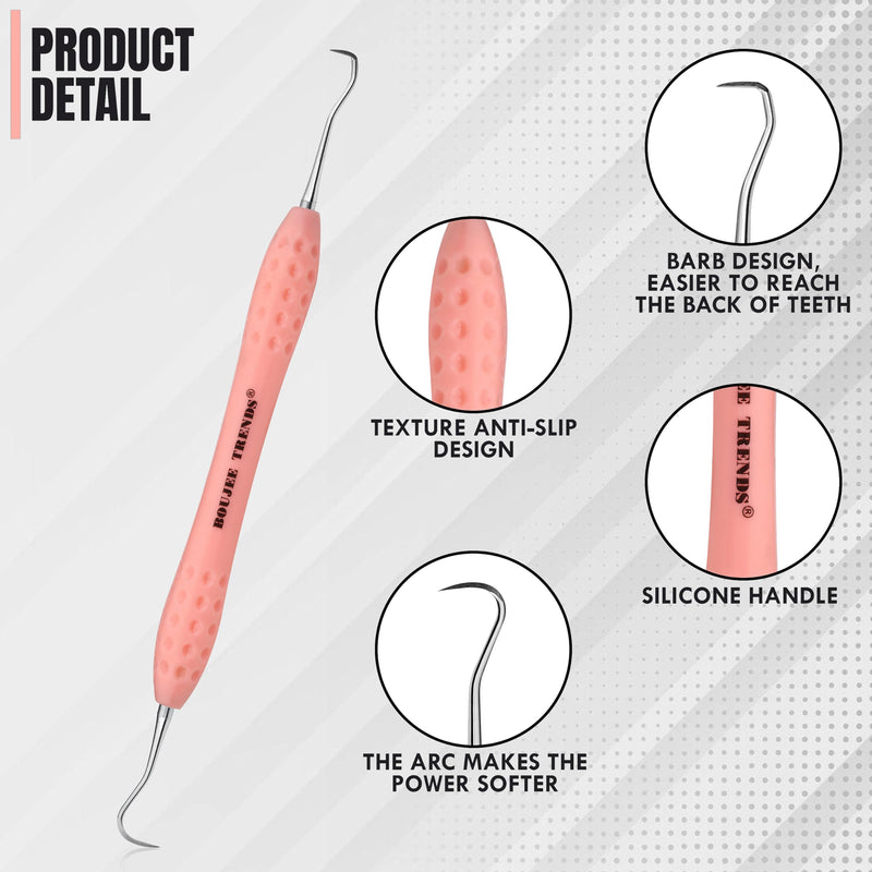 [Australia - AusPower] - Professional Dental Tools Tartar Scraper For Dentist, Personal and Pets Use Plaque Remover With Comfortable Grip, Double ended Stainless Steel (Pink, Silicone Handle) 