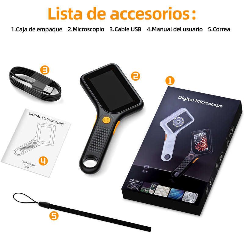 [Australia - AusPower] - Microscope for Adults Children, Ahalfcit 3.0 Inch Screen Digital Microscope, 500x Magnification, Handheld Magnifier with 8 LED Lights, USB Port for PC Compatible with Windows/MacOS - Black 