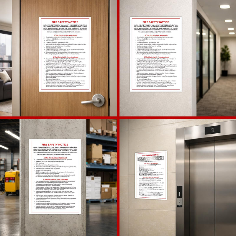 20 Pcs Fire Safety Notice Label Decal - 6" x 9" Emergency Preparedness Self-Adhesive Vinyl Sign Sticker for Building Door & Wall 20