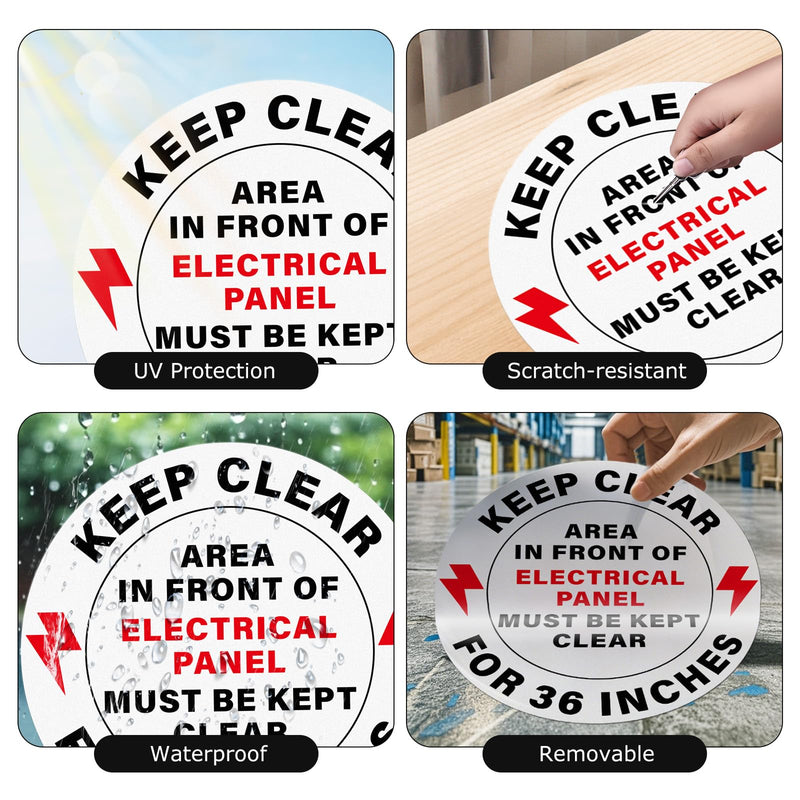 5 Pack Area In Front Of Electrical Panel Must Be Kept Clear For 36 Inches Sticker 17 × 17 Inch Warning Safety Sign Self Adhesive Waterproof Vinyl Signage for Factory Warehouse Laboratory