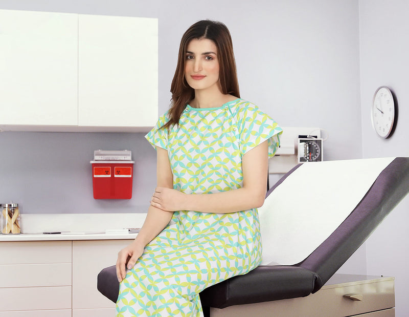 [Australia - AusPower] - NY Threads Women's Hospital Gown Soft and Stylish Patient Gown Large-X-Large Waves - Lime 