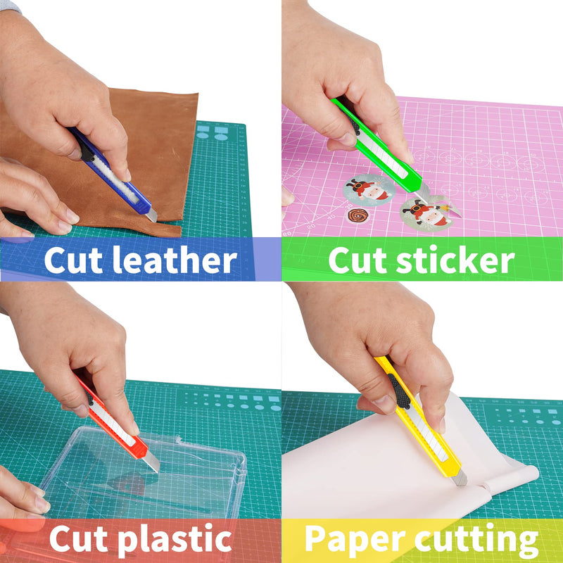 [Australia - AusPower] - 8 Pack Utility Knife Box Cutters (9mm Wide Blade Cutter 4 Colors) Box Cutter Retractable, Compact Utility Knives, Extended Use for Office, Craft, Razor Knife, Paper Knife, Disposable Box Opener 8 Pack 