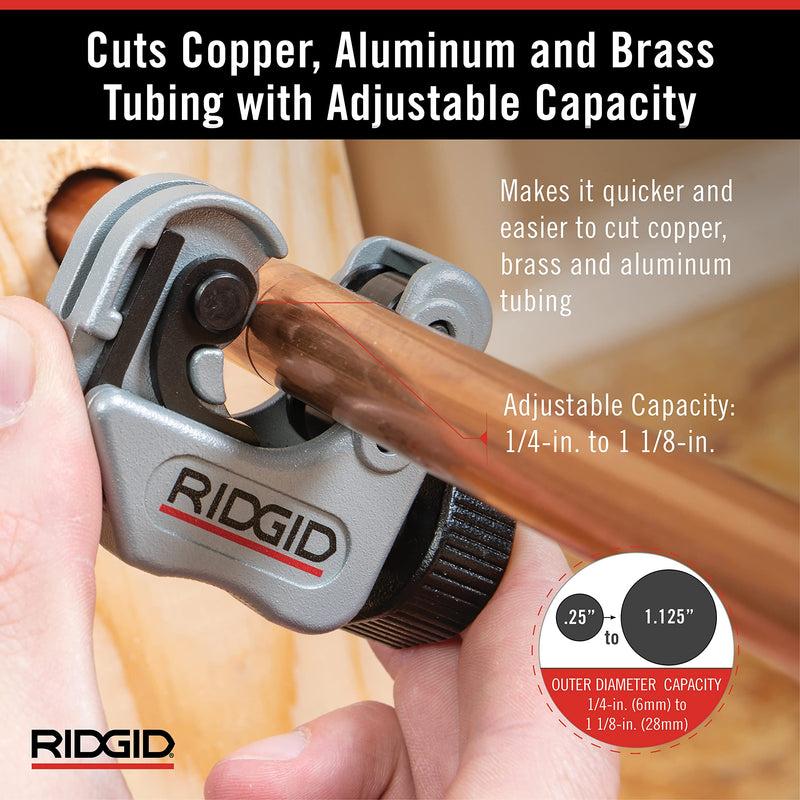 RIDGID 32573 Model 118 2-in-1 Close Quarters Tubing Cutter for 1/4" to 1-1/8" Copper, Brass, and Aluminum Tubing, Compact tubing cutter with AUTOFEED 13 x 6.75 x 2 inches Pliers