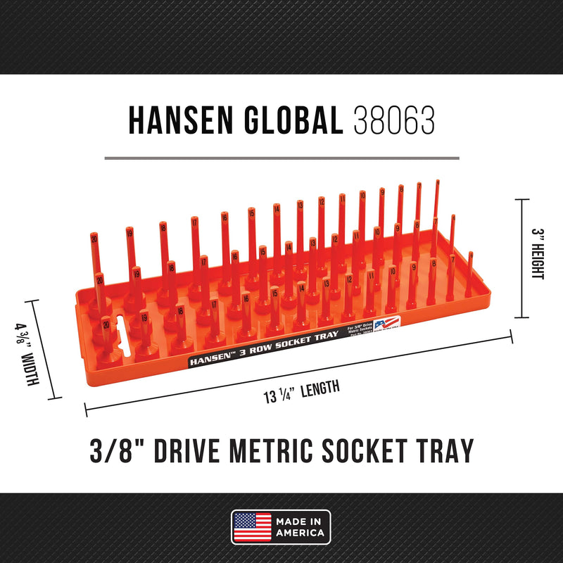 Hansen Global 3 Row Socket Holder, Orange, Pack of 4 (92005) Orange, 4 Pack