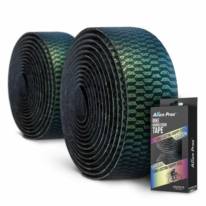 ALIEN PROS Set of 4 Green & Purple Chameleon Bike Handlebar Tape - Elevate Your Ride with Stylish, Comfortable, and Color-Shifting PU Tape for Enhanced Grip with These Bicycle Handle bar Tape