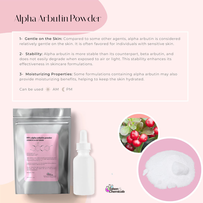 Pure Alpha-Arbutin Powder Snow White Powder DIY,99% Pure DIY USP Grade. (4 Oz. / 113 Grams) 4 Ounce / 113 Gram