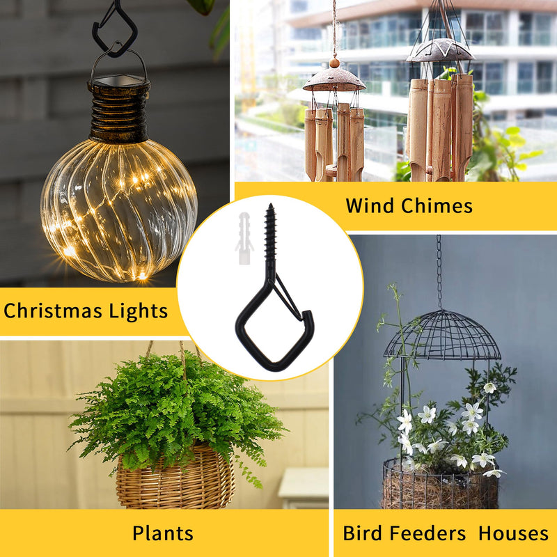 [Australia - AusPower] - 30 PCS Cup Screw-in Hanger Hooks with Safety Buckle, Windproof Screw Hooks Perfect for Hanging Outdoor String Lights, Plants, and Patio Lights,for Ceiling and Wall Mount, 2.2 Inches in Black 